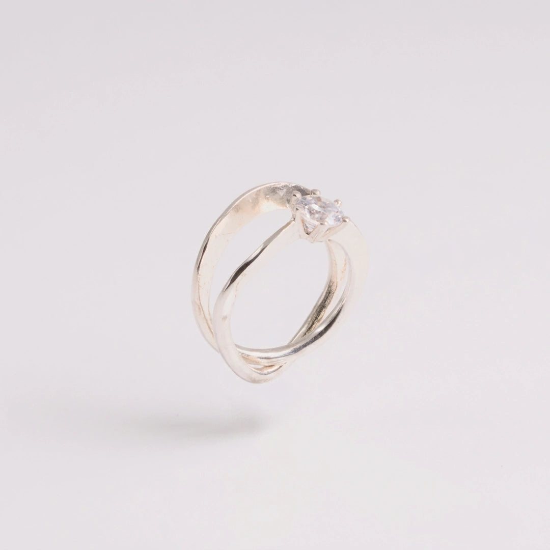 Sterling zilver ring met zirkonia, handgemaakt atelier Claire Dries