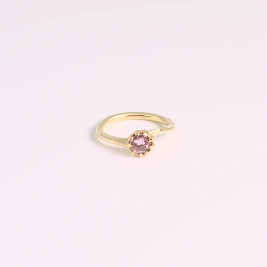 Geelgoud 18kt ring met saffier, handgemaakt atelier Claire Dries