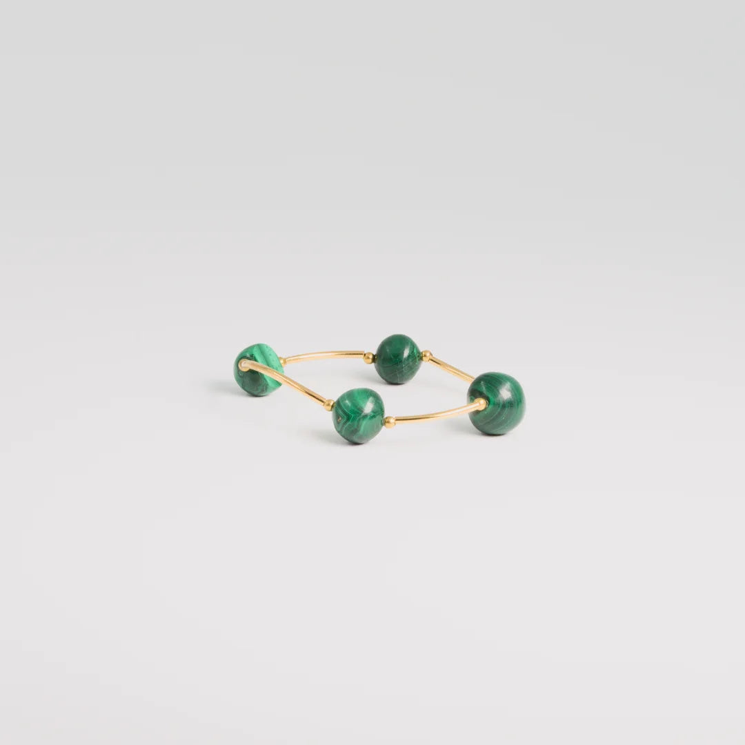 Verguld goud; sterling silver armband met Malachiet, handgemaakt atelier Claire Dries