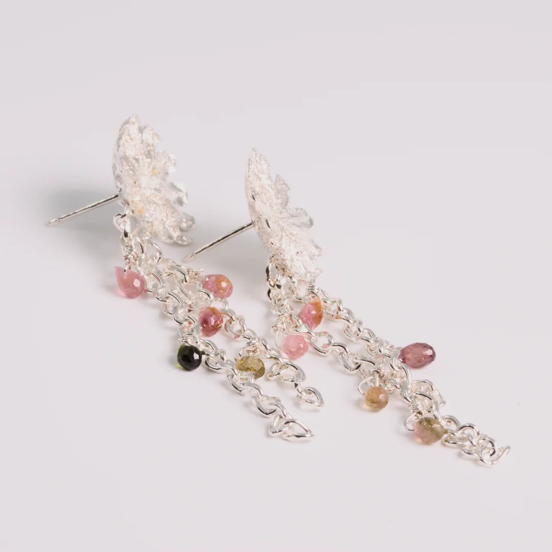 Sterling zilver oorbellen met toermalijntjes, handgemaakt atelier Claire Dries