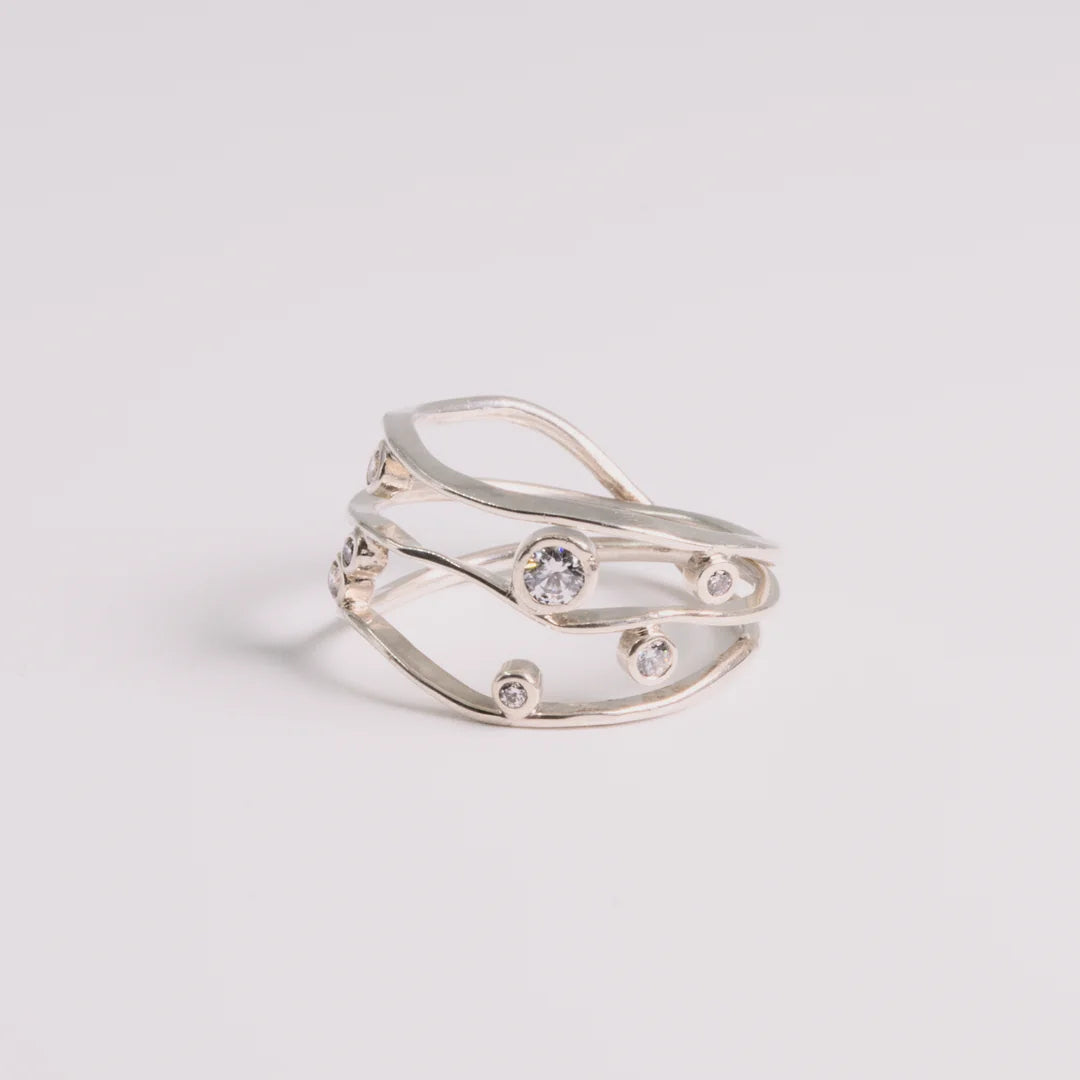 Sterling zilver ring met zirkonia, handgemaakt atelier Claire Dries