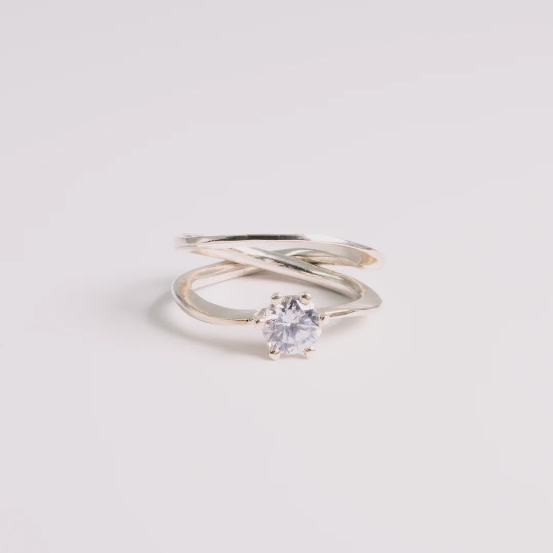 Sterling zilver ring met zirkonia, handgemaakt atelier Claire Dries