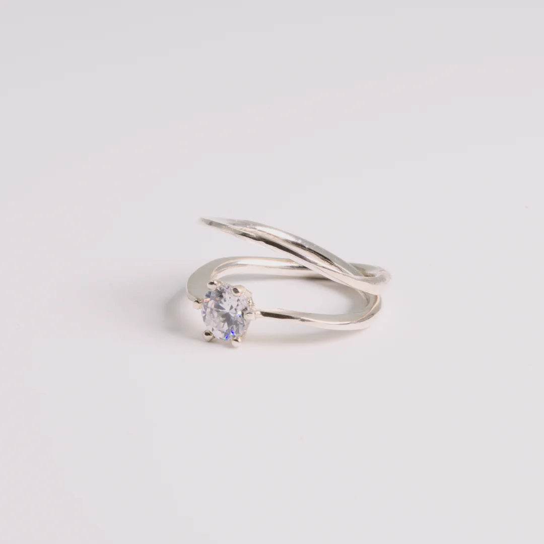 Sterling zilver ring met zirkonia, handgemaakt atelier Claire Dries